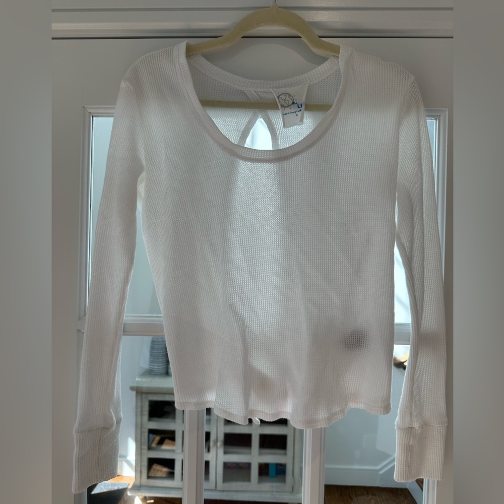 Blue Life white long sleeve waffle top with tie back cut out detail size s